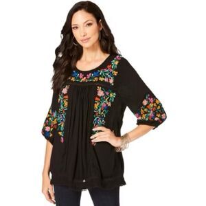 Anu Embroidered Round Neck Tunic Top M